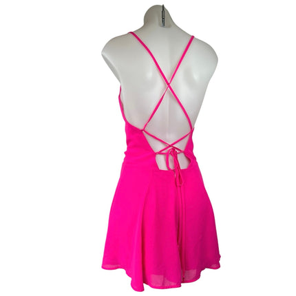 Lush Pink Sleeveless V-neck Cami Camisole Mini Fit & Flare Jumpsuit Romper Sz M