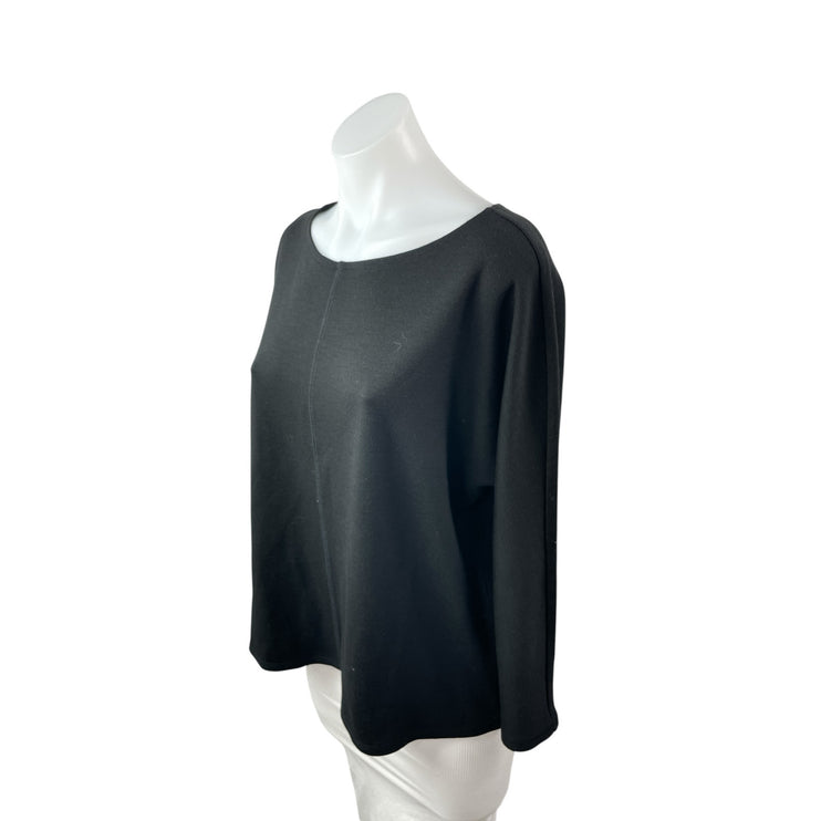 Nordstrom Women's Black Boat Neck Long Sleeve Knit Boxy T Shirt Tee Top Size L
