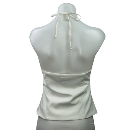 Zara Women's White Sleeveless Tortoiseshell Effect O-Ring Halter Blouse Top M