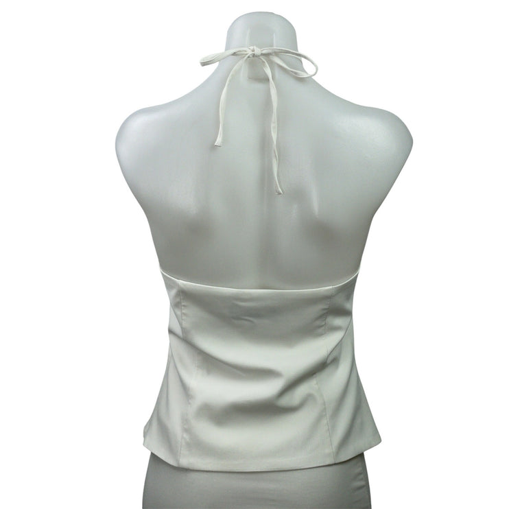 Zara Women's White Sleeveless Tortoiseshell Effect O-Ring Halter Blouse Top M