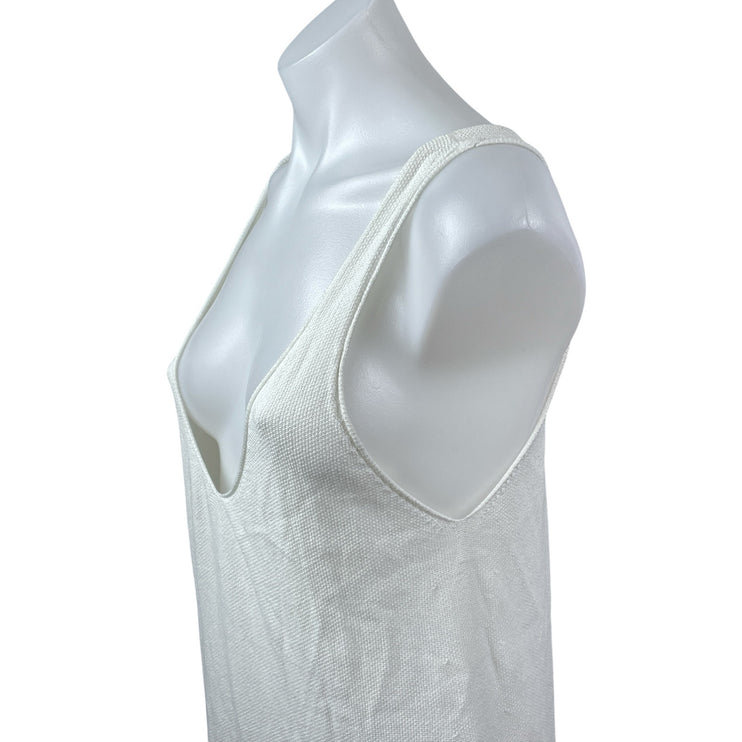 Knititude Women's White Knit Sleeveless Deep V Neck Slit Tank Midi Dress Size M