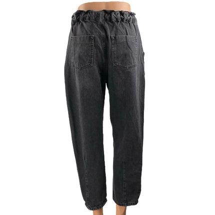 Zara Women's Black High Waisted Straight Tapered Barrel Paperbag Denim Jeans 36