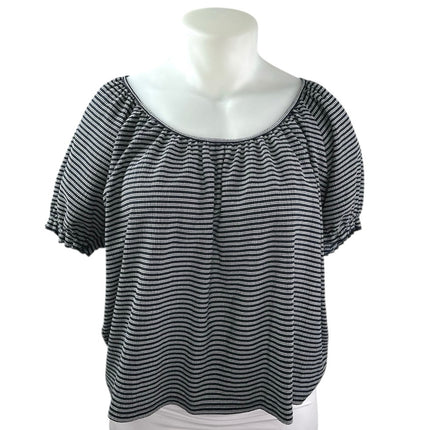 Madewell Texture & Thread Blue Striped Short Puff Sleeve Cropped Blouse Top XL