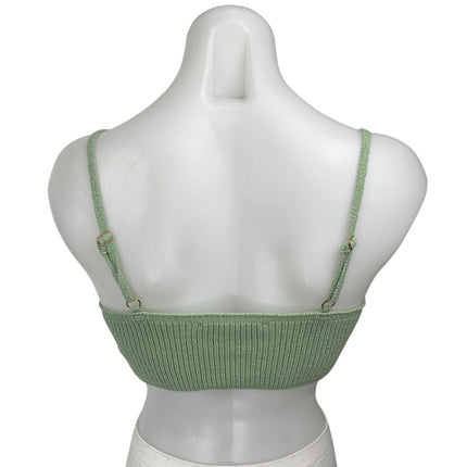 Hera Collection Green Ribbed Knit Sleeveless Cami Tank Cardigan Crop Top Size S