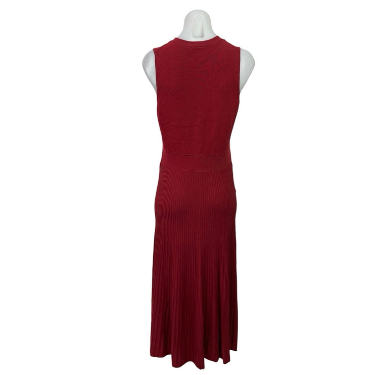 Banana Republic Red Sleeveless Pleated Midi Tank Flare A-Line Sweater Dress Sz M
