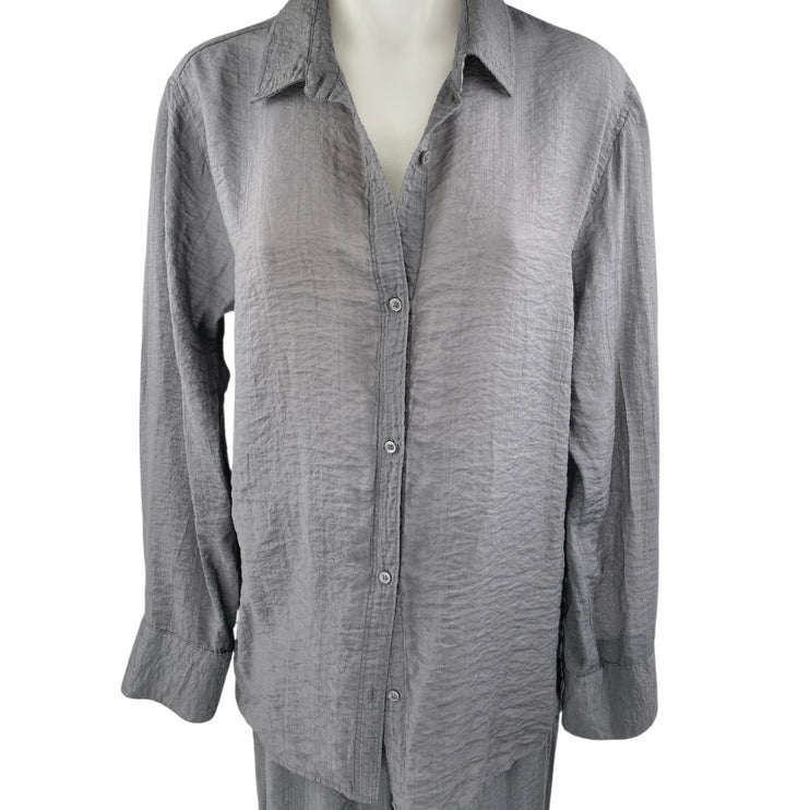 H&M Women's Gray Button Down Long Sleeve Shirt & Wide Leg Pants Matching Set S