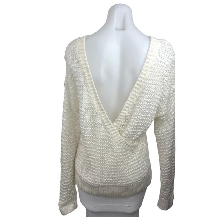 Abercrombie & Fitch Cream Waffle Knit V Back Long Sleeve Sweater Top Size M