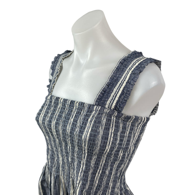 Anthropologie Maeve Women's Blue Striped Ruffle Sleeveless Peplum Blouse Top S