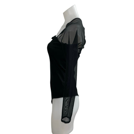 Abercrombie & Fitch Black Sweetheart Neck Mesh Sheer Long Sleeve Bodysuit Top M