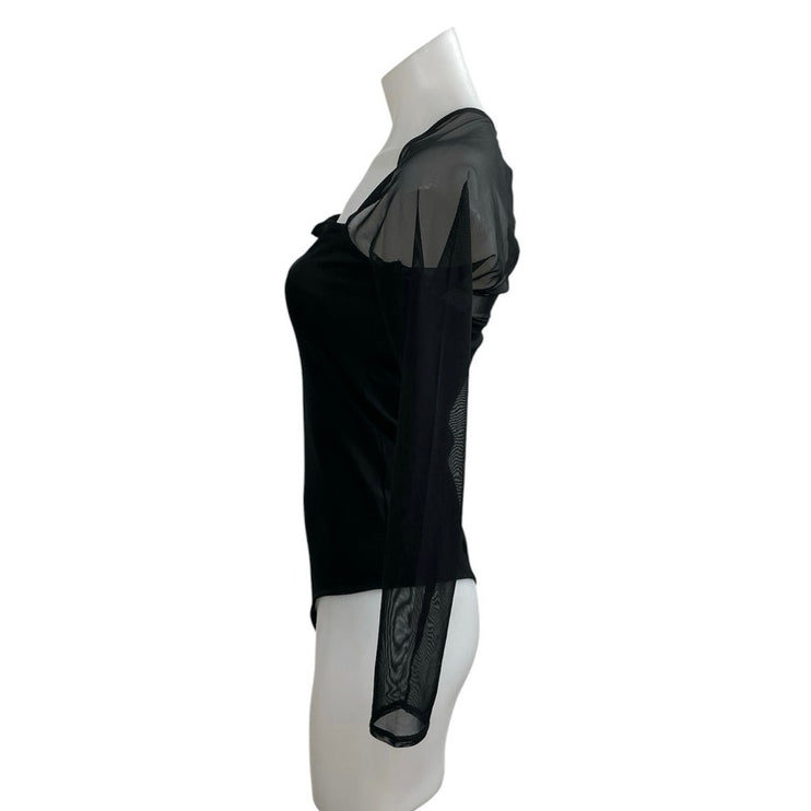 Abercrombie & Fitch Black Sweetheart Neck Mesh Sheer Long Sleeve Bodysuit Top M