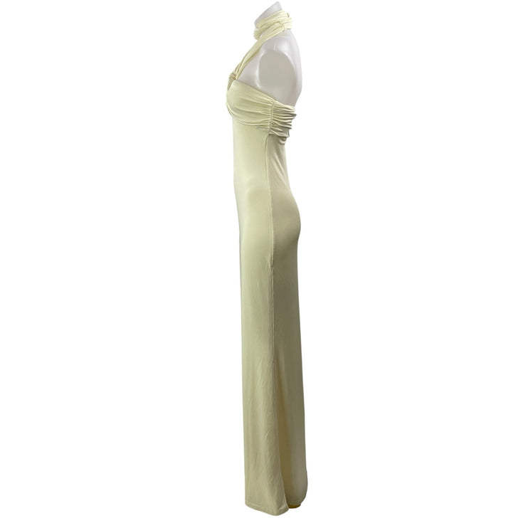 Peppermayo Light Yellow Cross Halter Sleeveless Bridesmaid Maxi Dress Size 4