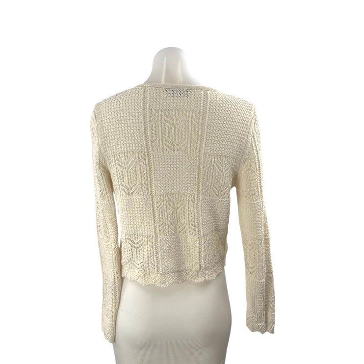 Zara Women's Cream Crochet Long Sleeve Button Down Crop Cardigan Sweater Top S