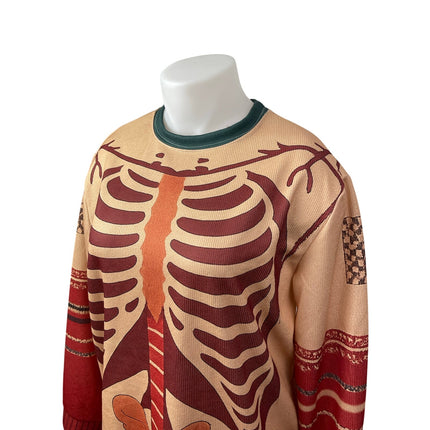 Women's Coral Skeleton Halloween Anatomy Long Sleeve Sweatshirt Sweater Size XXL
