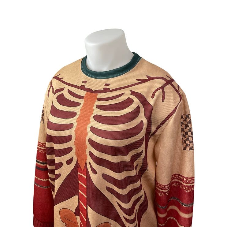 Women's Coral Skeleton Halloween Anatomy Long Sleeve Sweatshirt Sweater Size XXL