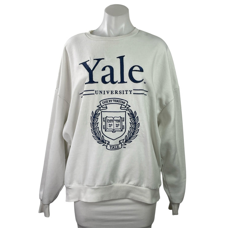 Yale University Women's White Crest Fleece Long Sleeve Crew Neck Sweatshirt L