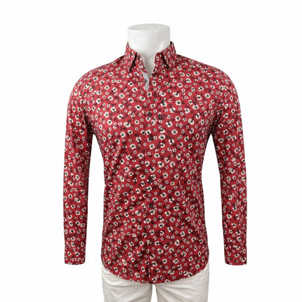 Ted Baker Men's Red Floral Modern Fit Long Sleeve Button Down Shirt Top Size 15