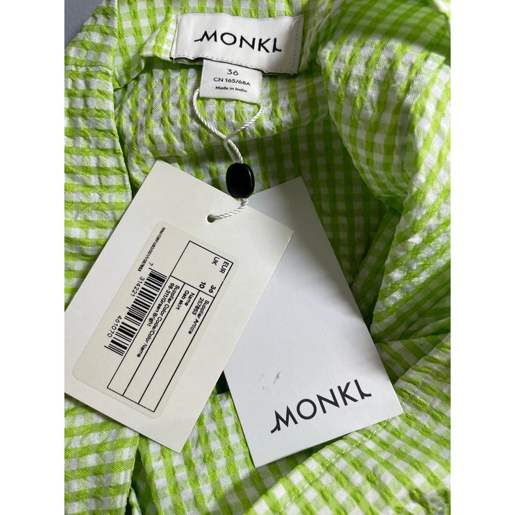 NEW Monki Women's Green Gingham Check High Rise Asymmetric Midi Wrap Skirt Sz 36