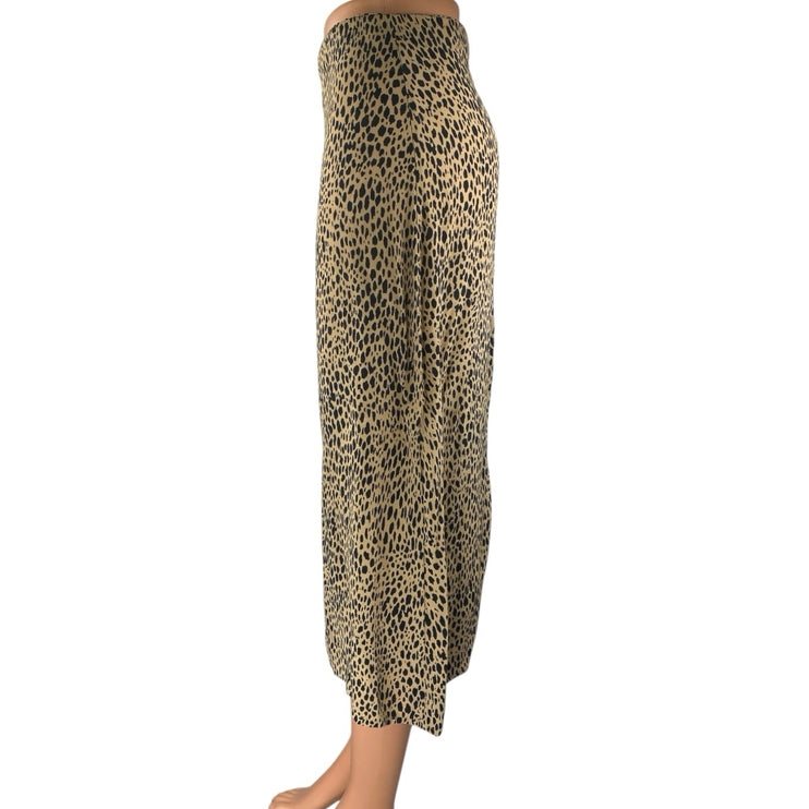 Brandy Melville Brown Black Leopard Animal Print Zipper Midi A-Line Skirt Size S
