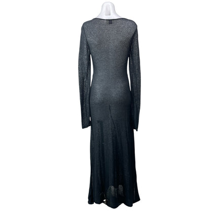 DISSH Bree Women's Black Long Sleeves Tie Front Sheer Round Neck Maxi Dress Sz M