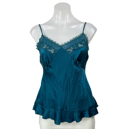 Warehouse Teal Blue Silk Satin Floral Lace Sleeveless Cami Camisole Tank Top 6