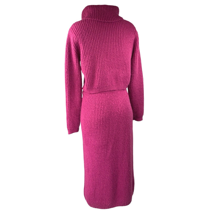 Cider Pink Wool Sequin Long Sleeve Knit 2pc Sweater Skirt Matching Set Size XS