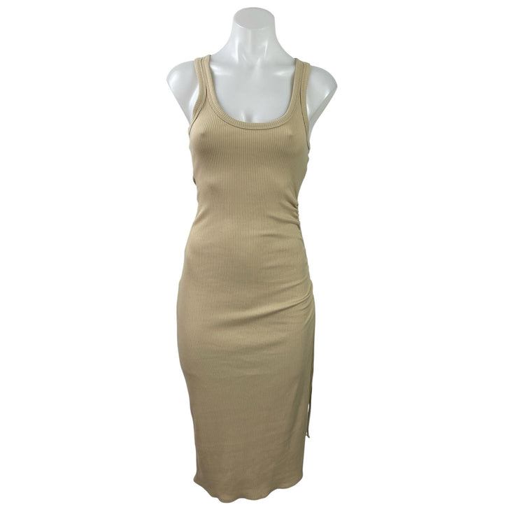 J.Crew Beige Rib Knit Side Slit Sleeveless Scoop Neck Tank Midi Bodycon Dress XS