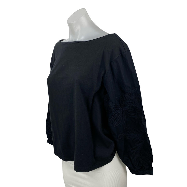 Banana Republic Women's Black Bateau Neck Long Balloon Sleeve Blouse Top Size S