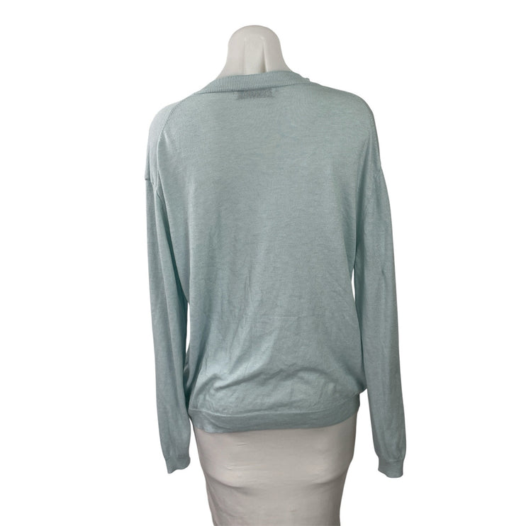 Zara Women's Blue Wool Long Sleeve V Neck Knit Sweatshirt Sweater Top Size L
