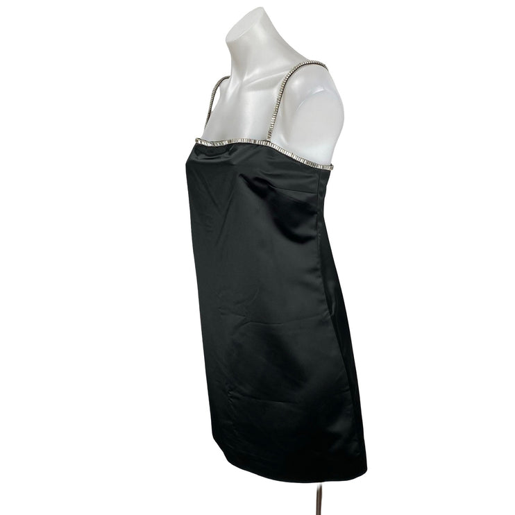 NEW Abercrombie & Fitch Black Satin Rhinestone Mini Cami Tank Shift Slip Dress M