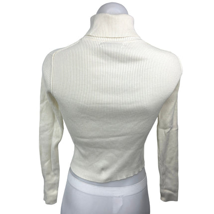 Urban Outfitters White Ribbed Turtleneck Knit Pullover Crop Sweater Top Size XS