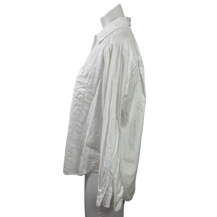 Ann Taylor LOFT Women's White Linen Long Sleeve Pocket Button Down Shirt Top S