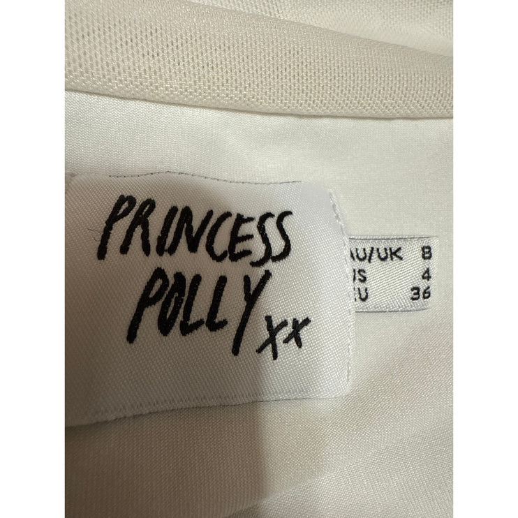 Princess Polly White Short Puff Sleeve Square Neck Ruffle Blouse Crop Top Size 4