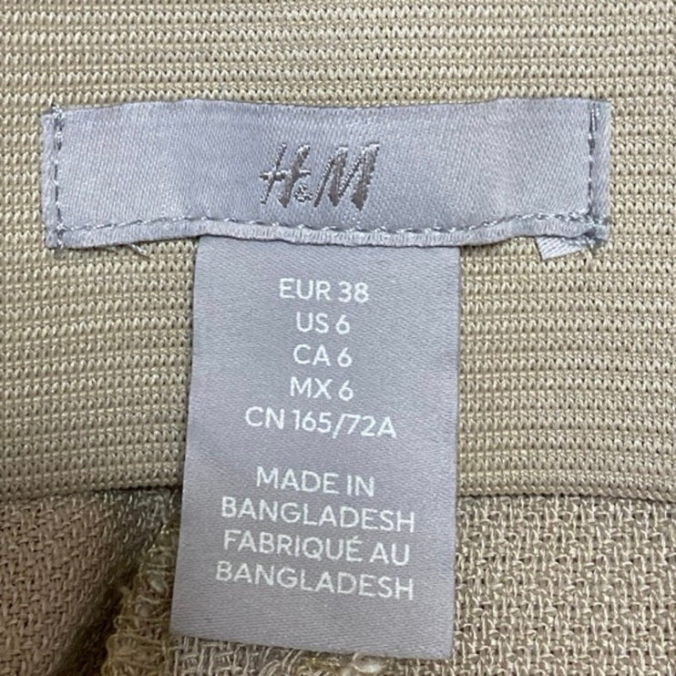 H&M Beige High Rise Pleated Flared Bootcut Bell Bottom Trousers Pants Size 6