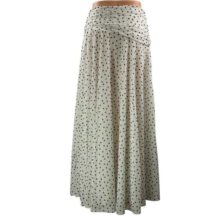 Zara Women's White Black Polka Dots Ruched Draped Flowy Mesh Maxi Skirt Size S