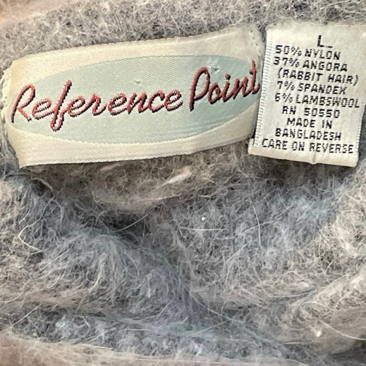 Reference Point Gray Eyelash Knit Fuzzy Short Sleeve T Shirt Tee Crop Top Size L