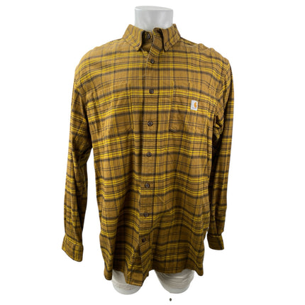 Carhartt Rugged Flex Yellow Plaid Relaxed Fit Long Sleeve Button Up Shirt Top XL