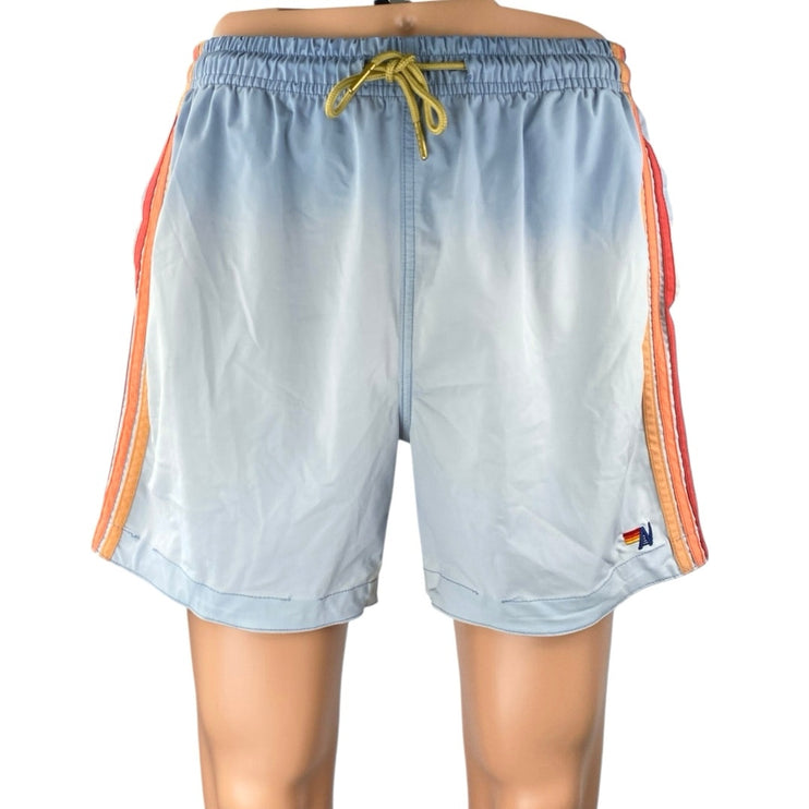 Aviator Nation 5 Stripe Flex Men's Blue Elastic Waist Activewear Swim Shorts 32