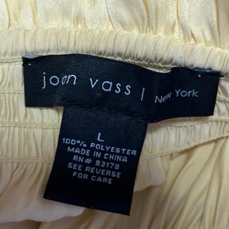 Joan Vass Yellow Ruffle Smocked Tie Neck Long Sleeve Pullover Tunic Blouse Top L