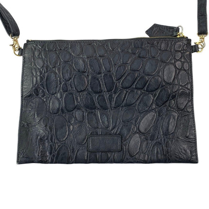 Beau & Ro Womens Black Croc Faux Leather Vegan Crossbody Clutch Purse Handbag OS