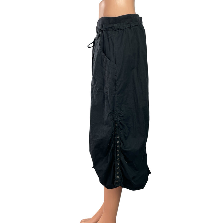 Contrast Women's Black High Waisted Straight Parachute Cargo Midi Skirt Size M