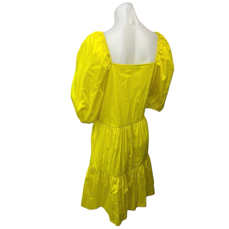 Wonder Women's Yellow Half Puff Sleeve Square Neck Tiered A Line Mini Dress Sz M