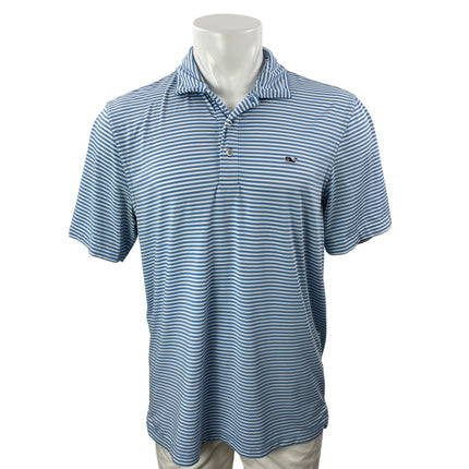 Vineyard Vines Men's Blue Striped Short Sleeve Logo Golf Polo Shirt Top Size M