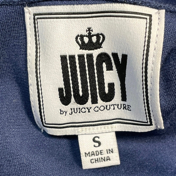 Juicy Couture Women's Blue Velvet Velour Full Zip Hoodie Hooded Sweatshirt Top S