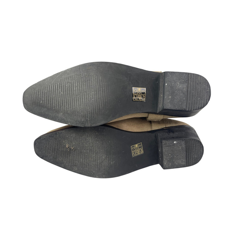 ASOS Beige Leather Suede Chain Pointed Toe Block Heel Ankle Chelsea Boots Size 7