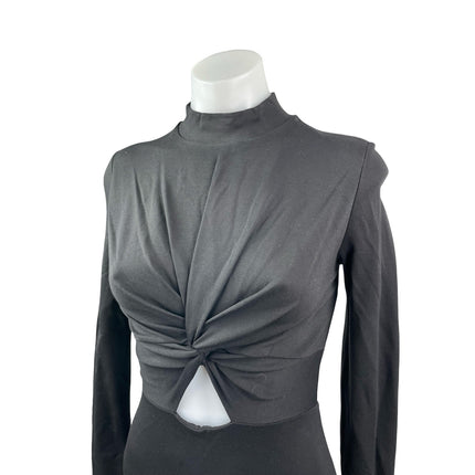 H&M Women's Black Twist Front Cut Out Mock Neck Long Sleeve Mini Bodycon Dress 4