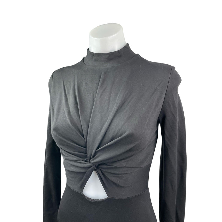 H&M Women's Black Twist Front Cut Out Mock Neck Long Sleeve Mini Bodycon Dress 4