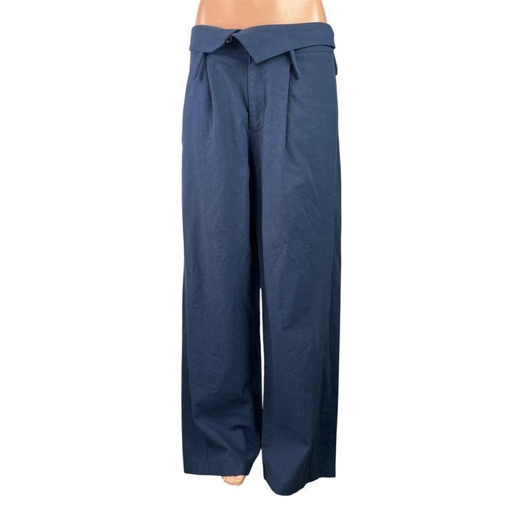 NEW Lioness Flourish Women's Blue Foldover Wide Leg High Rise Trousers Pants M