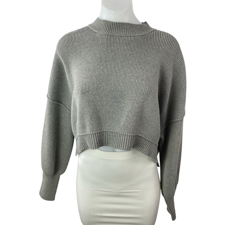 Free People Women's Gray Ribbed Knit Dolman Long Sleeve Crop Sweater Top Size S