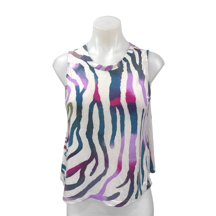 Lou & Grey White Multicolor Animal Print Zebra Sleeveless Blouse Top Size XS