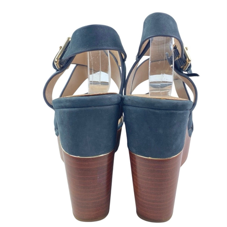 Aldo Women's Navy Blue Suede Leather Strappy Open Toe Wedge Heels Sandals Size 8